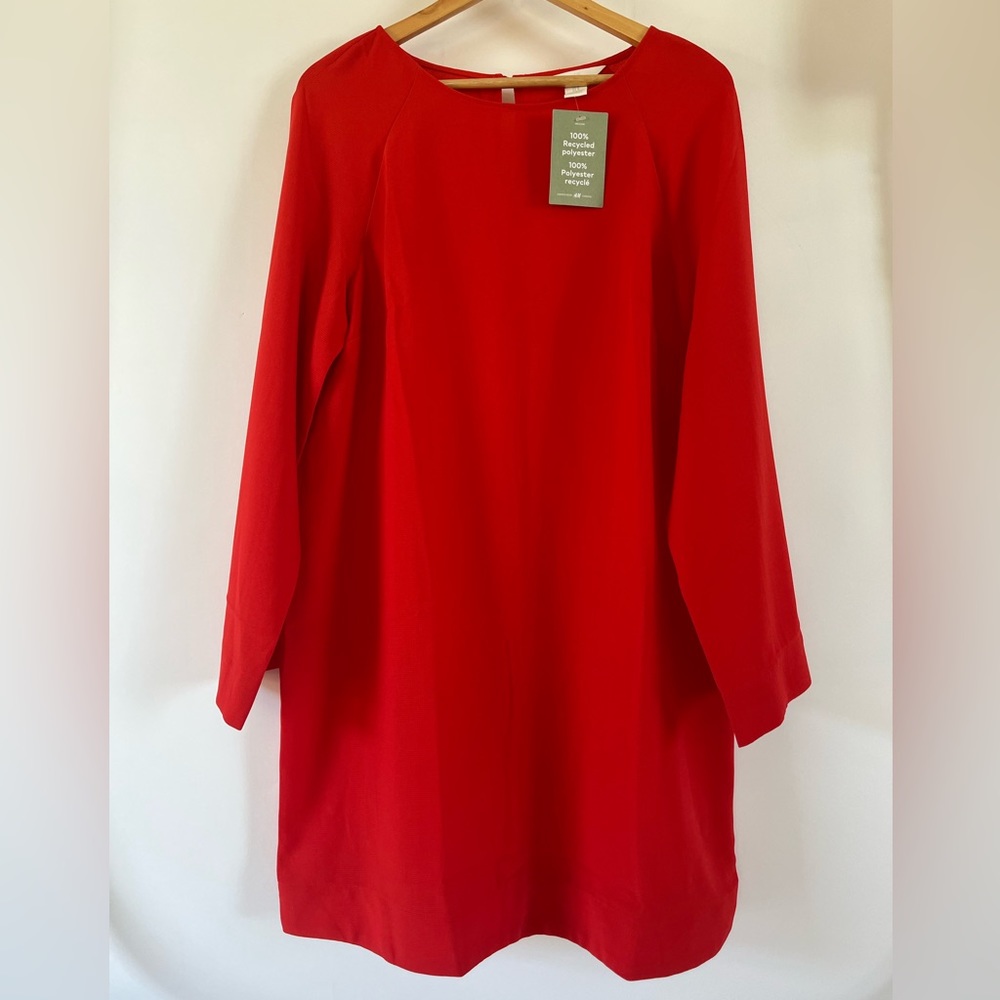 Red bell sleeve midi dress in recycled polyester